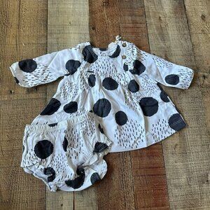 Oliver and rain black and white polka dot dress and diaper cover newborn